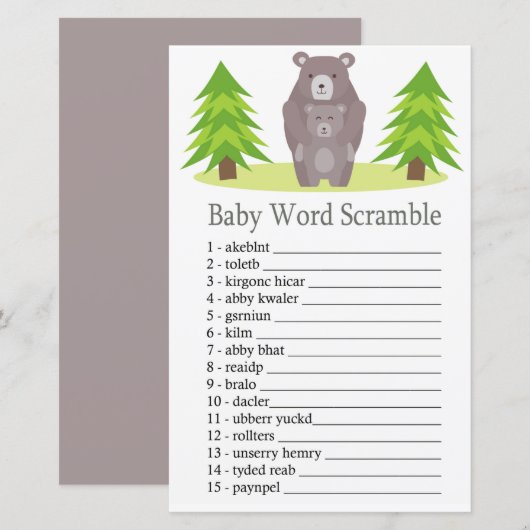 Cute Beer Baby word scramble game (Voorkant / Achterkant)