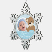 Cute Beer Baby's First Kerstfoto Tin Sneeuwvlok Ornament (Rechts)