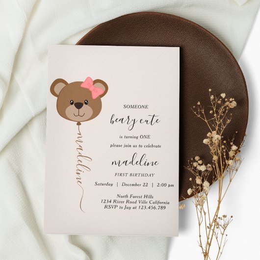 Cute Beer Ballon Beary Cute Eerste Verjaardagsfees Kaart