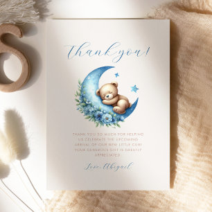 Cute Beer Blauwe Maan Baby Shower Bedankkaart Kaart