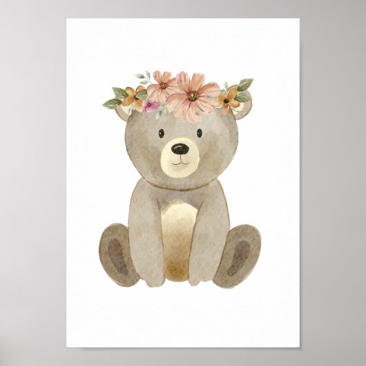 Cute Beer Bloemen Kinderkamer Poster Kinderkamer D (Voorkant)