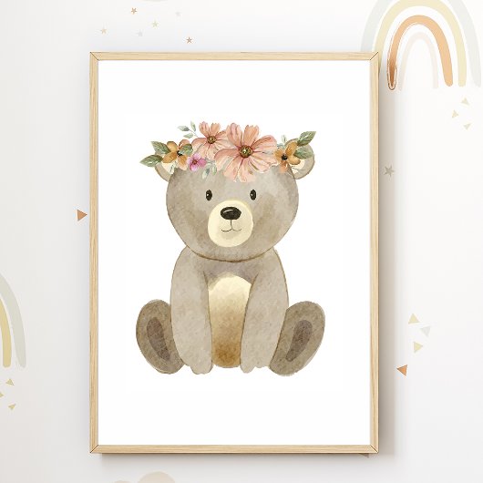 Cute Beer Bloemen Kinderkamer Poster Kinderkamer D