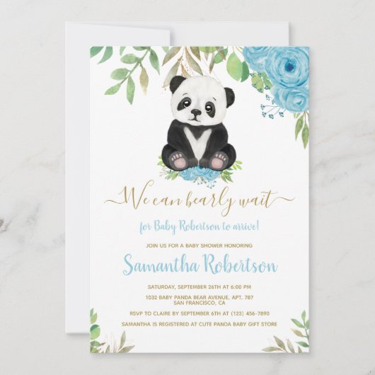 Cute Beer Blue Floral Waterverf Baby shower Foto Kaart (Voorkant)