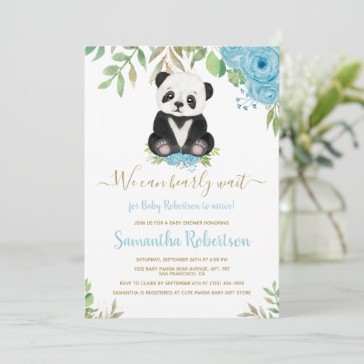 Cute Beer Blue Floral Waterverf Baby shower Foto Kaart (Staand voorkant)