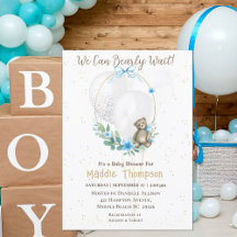 Cute Beer Blue Floral WreatBoys Baby shower Inv