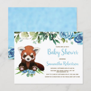 Cute Beer Blue Flowers Greenery Boy Baby shower Uitnodiging Briefkaart