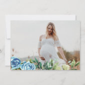 Cute Beer Blue Greenery Boy Baby shower Foto Kaart (Achterkant)