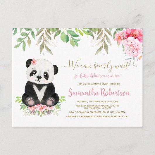 Cute Beer Blush Pink Waterverf Girl Baby shower Uitnodiging Briefkaart (Voorkant)