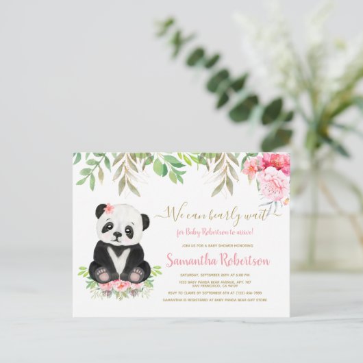 Cute Beer Blush Pink Waterverf Girl Baby shower Uitnodiging Briefkaart (Staand voorkant)