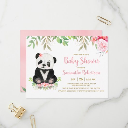 Cute Beer Blush Pink Waterverf Girl Baby shower Uitnodiging Briefkaart (Voorkant / Achterkant in situ)