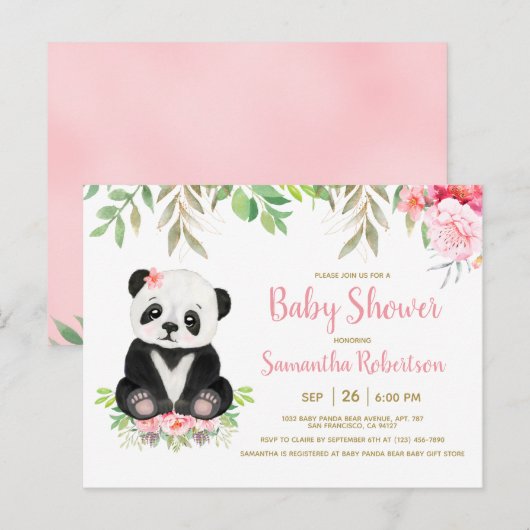 Cute Beer Blush Pink Waterverf Girl Baby shower Uitnodiging Briefkaart (Voorkant / Achterkant)