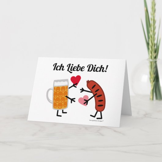 Cute Beer & Bratwurst Ich Liebe Dich! (Ik hou van Feestdagen Kaart (Voorkant)
