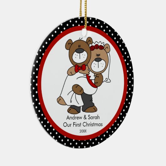 Cute Beer Couple ons eerste kerstfeest Keramisch Ornament (Rechts)