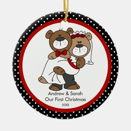 Cute Beer Couple ons eerste kerstfeest Keramisch Ornament (Voorkant)