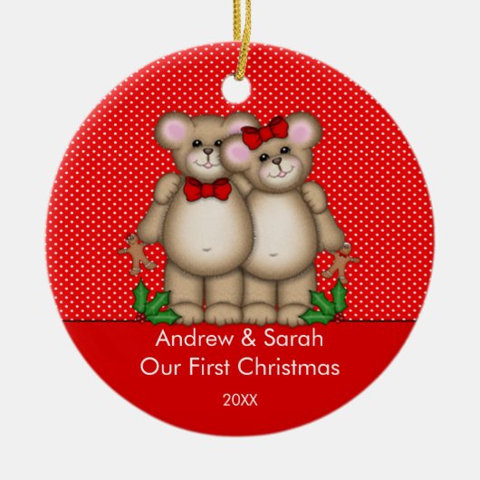 Cute Beer Couple ons eerste kerstfeest Keramisch Ornament (Voorkant)