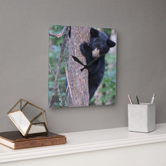 Cute Beer Cub Tree of Your Ewn Photo Square Wall C Vierkante Klok (Kantoor)