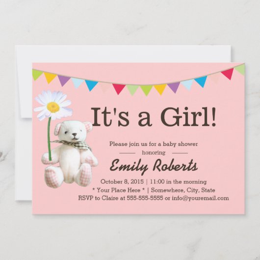 Cute Beer & Daisy Girl Baby Shower Invitations Kaart (Voorkant)