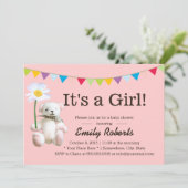Cute Beer & Daisy Girl Baby Shower Invitations Kaart (Staand voorkant)