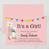 Cute Beer & Daisy Girl Baby Shower Invitations Kaart (Voorkant / Achterkant)