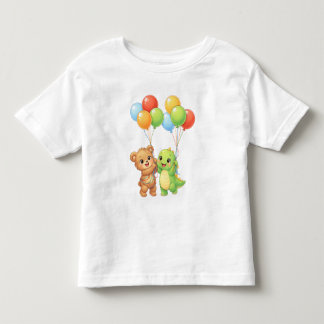 Cute Beer & Dino Ballon Peuter Verjaardag T-Shirt