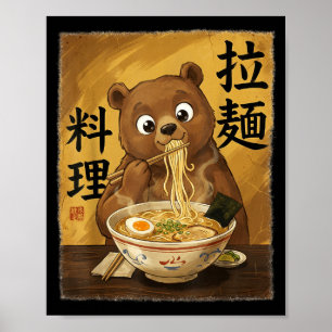 Cute Beer Eet Ramen Noedels Grappig Japan Kawaii Poster