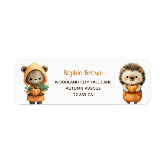 Cute Beer& Egel Bos Herfst Retouradres  Etiket (Voorkant)