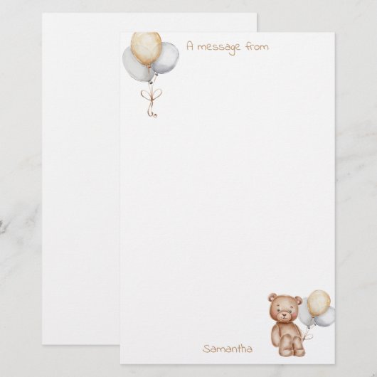 Cute Beer en ballonnen Gold Silver Custom Briefpapier (Voorkant / Achterkant)