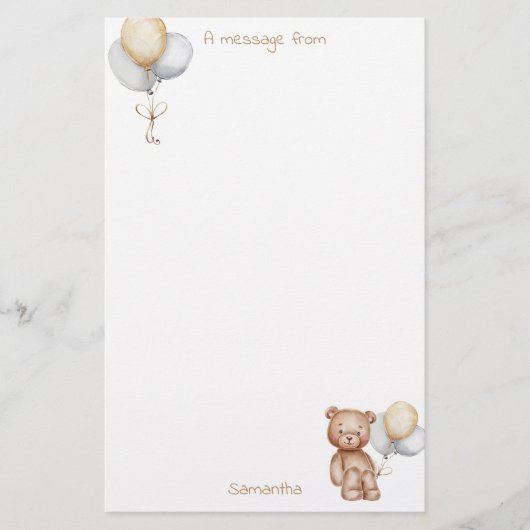 Cute Beer en ballonnen Gold Silver Custom Briefpapier (Voorkant)