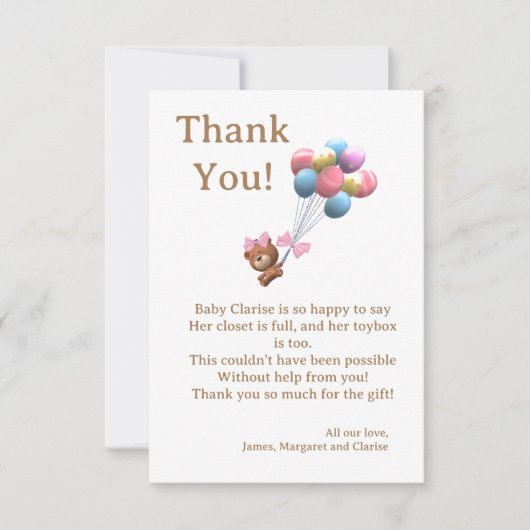 Cute Beer en ballons Thema Flat Hartelijk dank Bedankkaart (Voorkant)