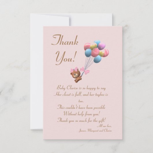 Cute Beer en ballons Thema Flat Hartelijk dank Bedankkaart (Voorkant)