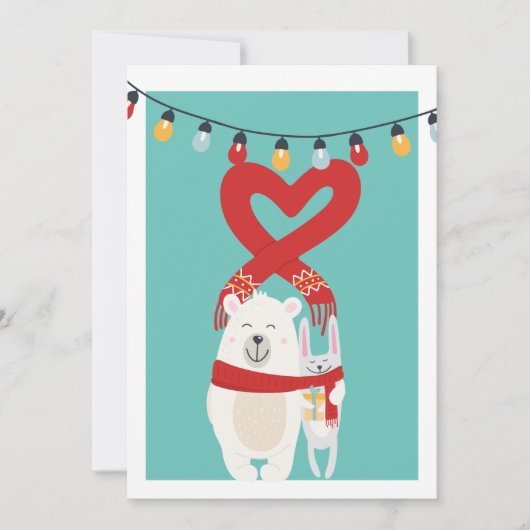 Cute Beer en Bunny Personalized Kerstmis Feestdagenkaart (Voorkant)