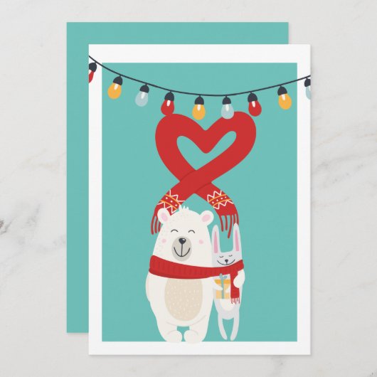 Cute Beer en Bunny Personalized Kerstmis Feestdagenkaart (Voorkant / Achterkant)