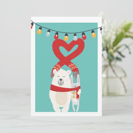 Cute Beer en Bunny Personalized Kerstmis Feestdagenkaart (Staand voorkant)