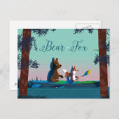 Cute Beer en Fox kayaking op een wilde bosrivier Briefkaart (Voorkant / Achterkant)