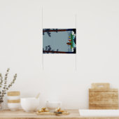 Cute Beer en Fox kayaking op een wilde bosrivier Poster (Keuken)