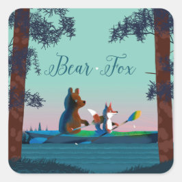Cute Beer en Fox kayaking op een wilde bosrivier Vierkante Sticker