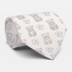 Cute Beer en Harten -- Pastelkleurige Kinderkamer Stropdas