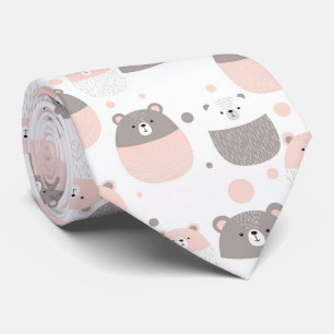 Cute Beer en Harten -- Pastelkleurige Kinderkamer  Stropdas
