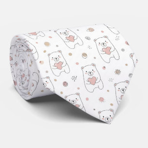 Cute Beer en Harten -- Pastelkleurige Kinderkamer Stropdas