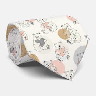 Cute Beer en Harten -- Pastelkleurige Kinderkamer Stropdas
