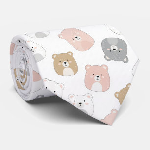 Cute Beer en Harten -- Pastelkleurige Kinderkamer  Stropdas