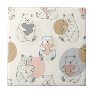 Cute Beer en Harten -- Pastelkleurige Kinderkamer Tegeltje
