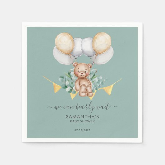 Cute Beer Eucalyptus Baby Shower Papier Servet (Voorkant)