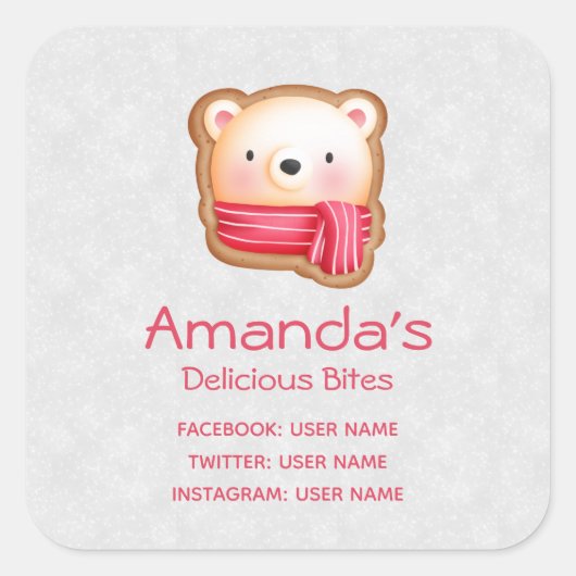 Cute Beer Face in een Red Scarf Business Vierkante Sticker (Voorkant)