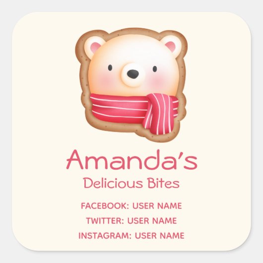 Cute Beer Face in een Red Scarf Business Vierkante Sticker (Voorkant)