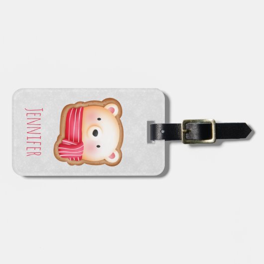 Cute Beer Face in een Red Scarf kerstkoekje Bagagelabel (Voorkant horizontaal)