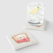 Cute Beer Face in een Red Scarf kerstkoekje Stenen Onderzetter (Zijkant)