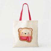 Cute Beer Face in een Red Scarf kerstkoekje Tote Bag (Voorkant)