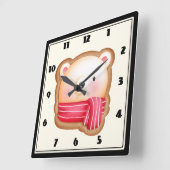 Cute Beer Face in een Red Scarf kerstkoekje Vierkante Klok (Hoek)