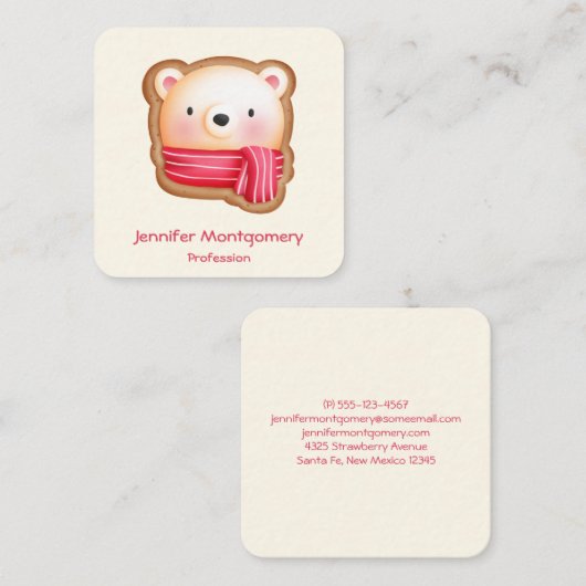 Cute Beer Face in een Red Scarf kerstkoekje Vierkante Visitekaartje (Voorkant / Achterkant)